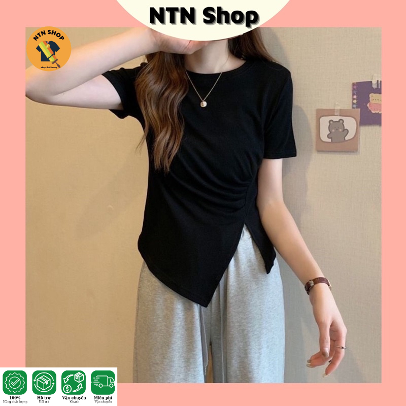 Áo Tay Ngắn cổ tròn Xẻ Tà hàng thiết kế NTN shop (ctmh)