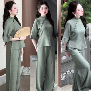  Mijustore M02 Đồ Lam Đi Chùa Bộ Pháp Phục Mặc Lễ Tết Vải Đũi Hàn Mềm Mịn 