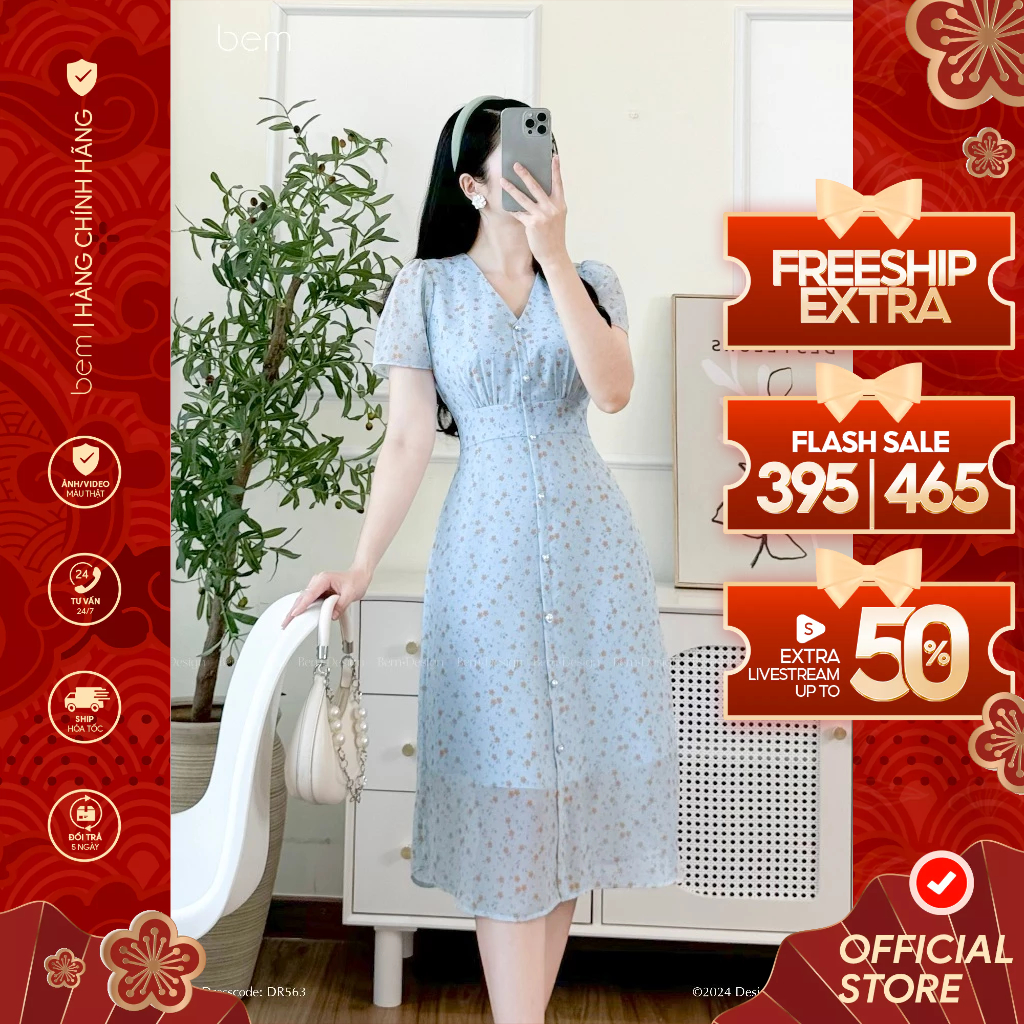 Đầm Hoa Nhí Xanh Voan Mát Mịn Bem Design (DR563)