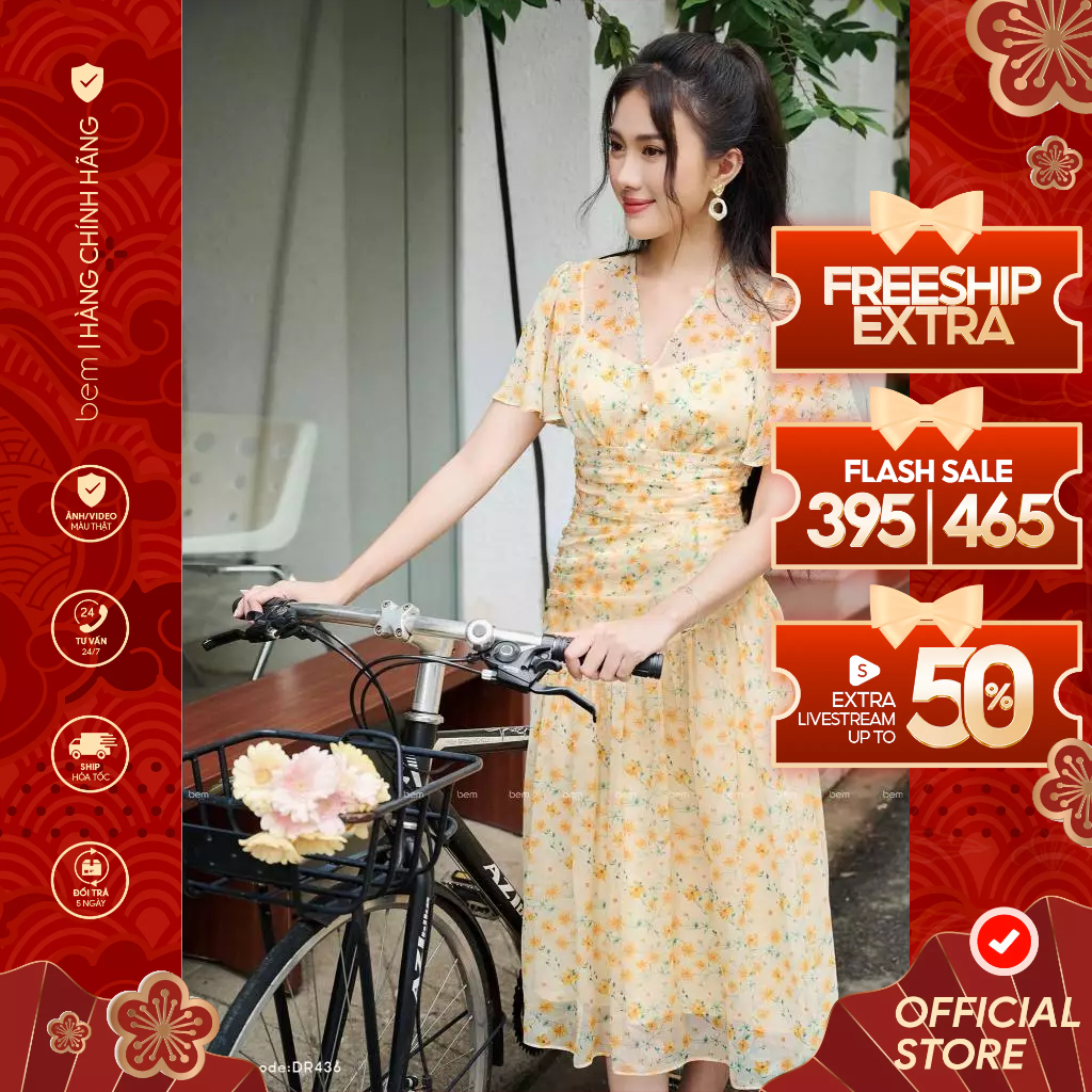 Đầm Hoa Nhí Vàng Form Tiểu Thư Chất Tơ Hàn BEM Studio (DR436)