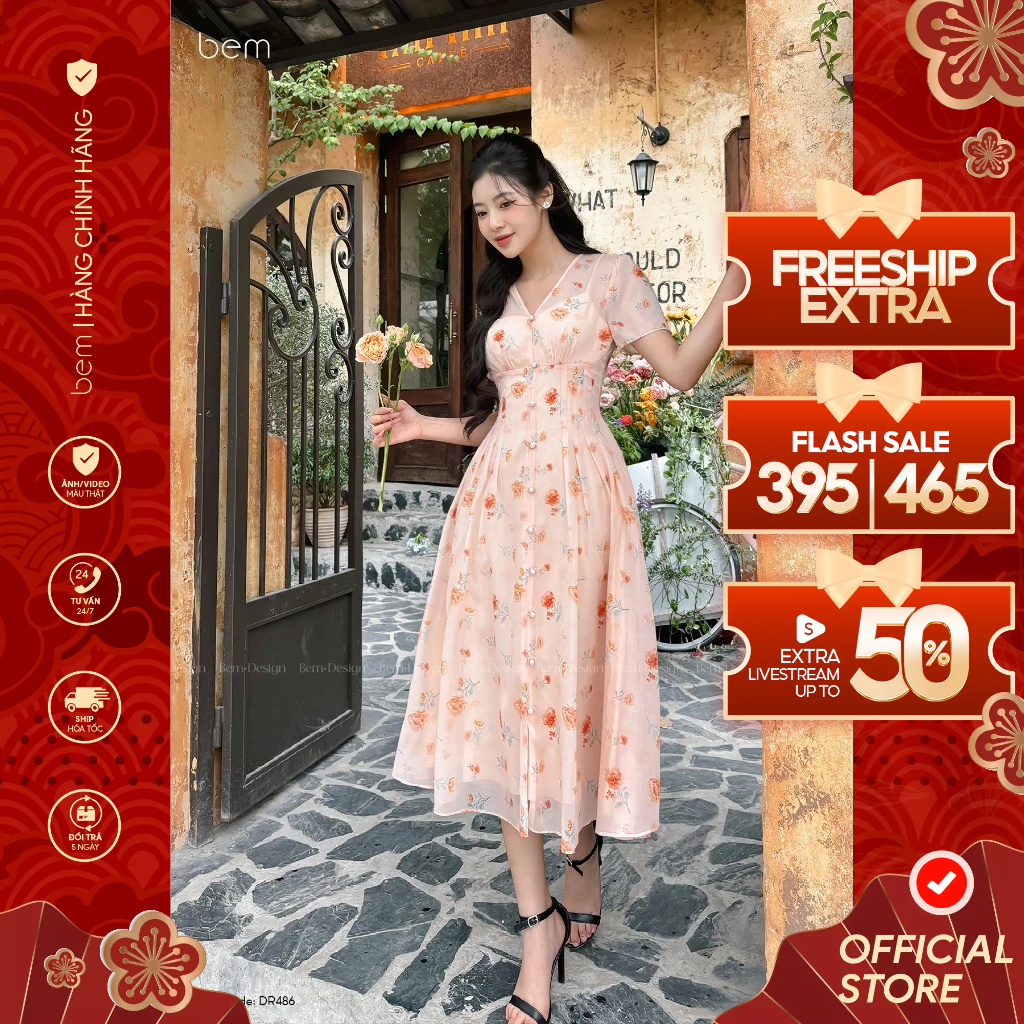 Đầm Hoa Màu Pastel Nhã Nhặn Form Tôn Dáng Bem Design (DR486)