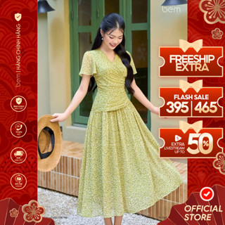  Váy Maxi Hoa Nhí Nhún Eo Xanh Bơ BEM Design  DR790  