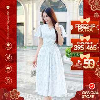  Váy Hoa Nhí Cổ V Nhún Xếp Ly Eo BEM Design  DR824 - DR825  