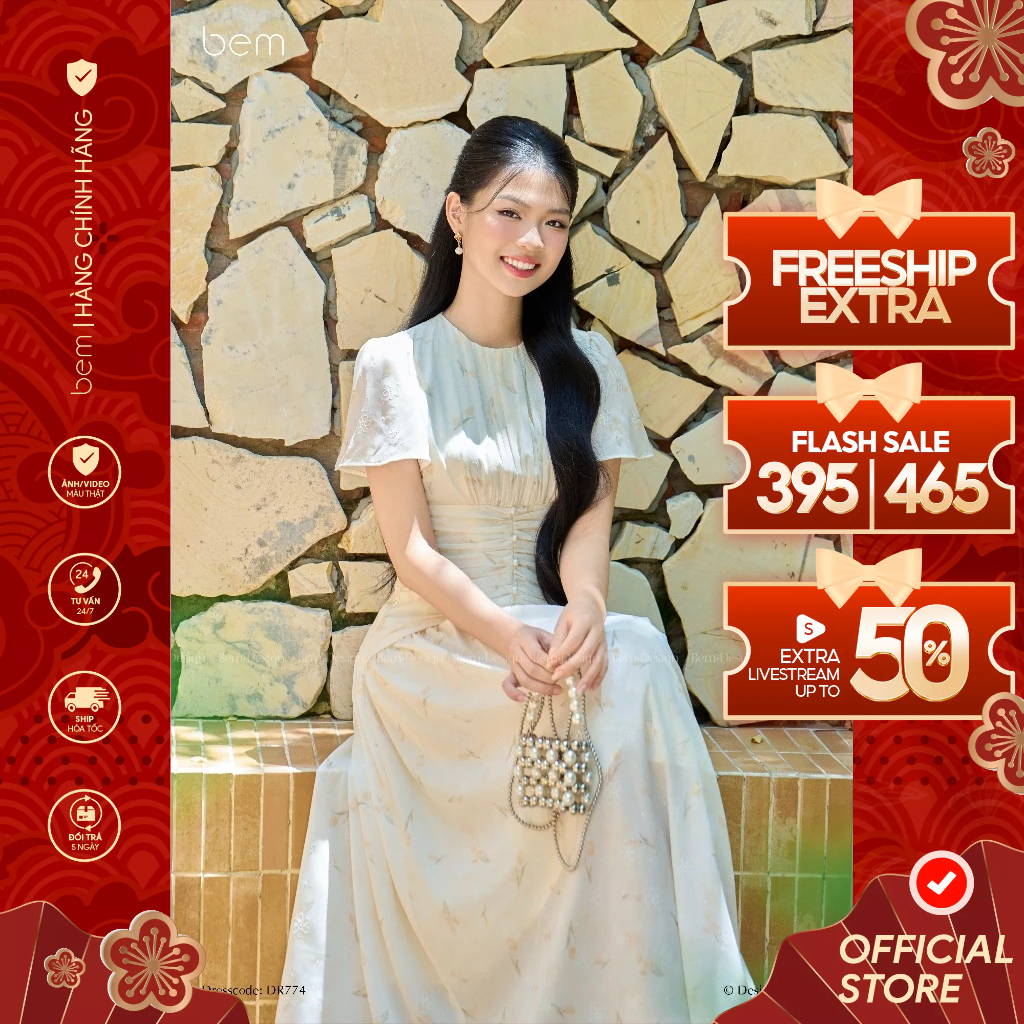 Váy Hoa Nhí Tulip Maxi Lụa Nhún Eo BEM Design (DR774)