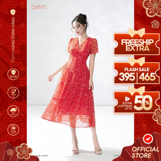  Váy Maxi Dáng Xòe Hoa Nhí Đỏ Cổ V BEM Design  DR780  