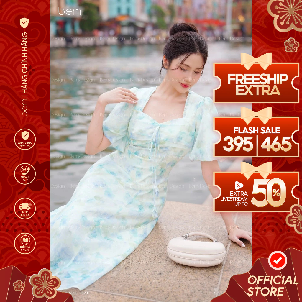 Váy Hoa Nhí Màu Nước Cúp Viền Bèo BEM Design (DR741)