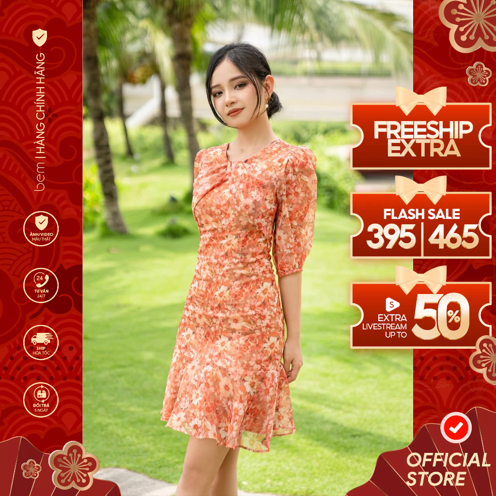 Đầm xòe đuôi cá Bem, chất tơ lụa siêu mát (DR244)