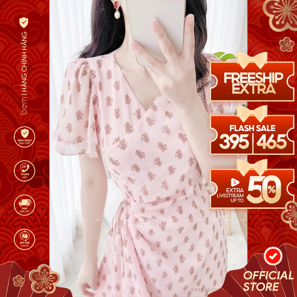 Đầm Hoa Màu Hồng Thắt Eo Tôn Dáng Chân Váy Chữ A BEM STUDIO (DR274) 𝐒𝐄𝐀𝐒𝐎𝐍 𝐈𝐍 𝐓𝐇𝐄 𝐒𝐔𝐍 - 𝐁𝐄𝐌 𝐒𝐔𝐌𝐌𝐄𝐑 𝐂
