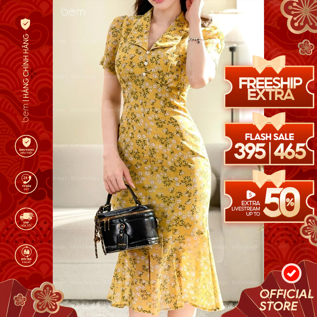Đầm Đuôi Cá Vàng Cổ Sơ Mi Bem Design (DR735)