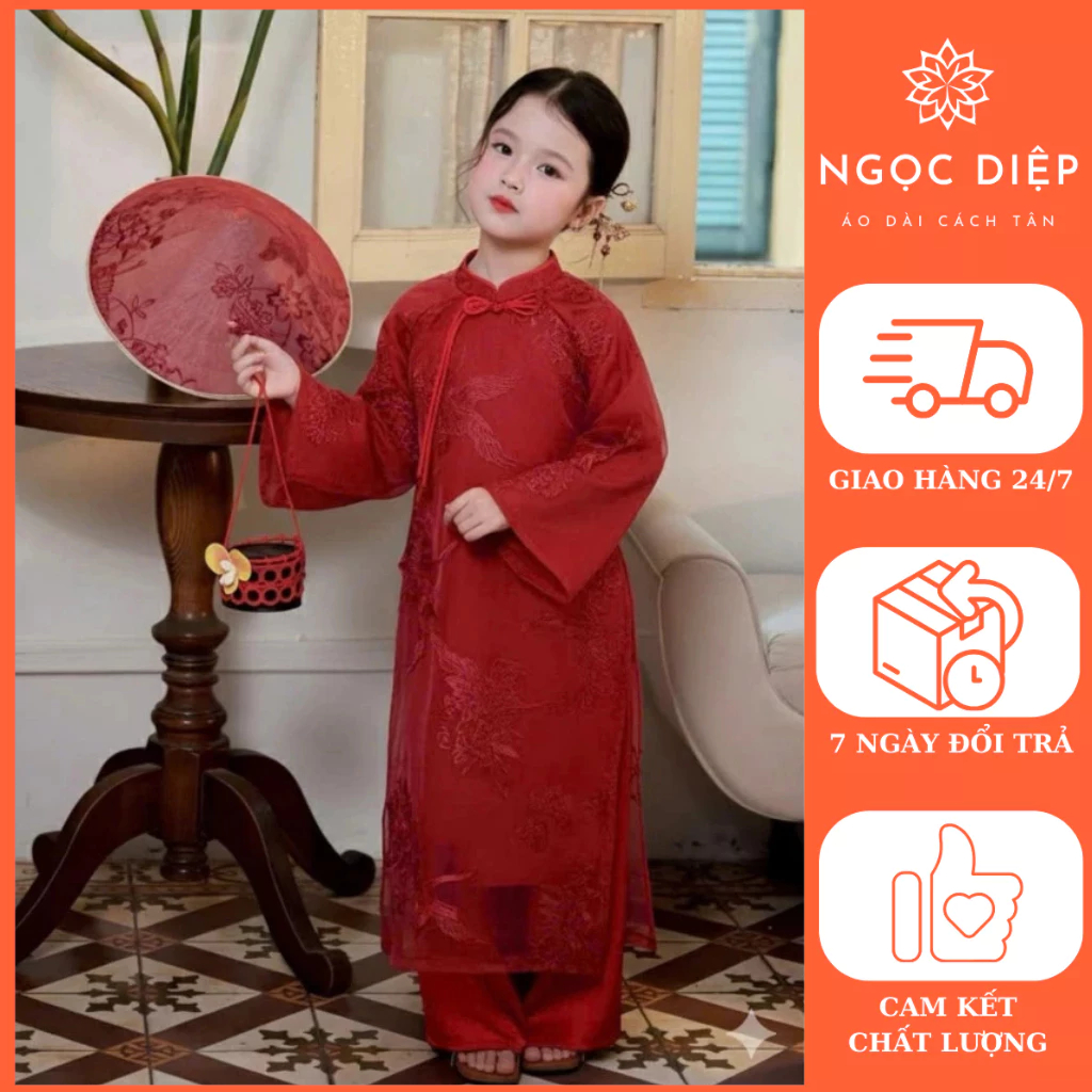 Bộ áo dài bé gái Cát Cát, áo dài Tết, áo dài cách tân cho bé Tết 2026 - áo dài Ngọc Diệp - ND25.848