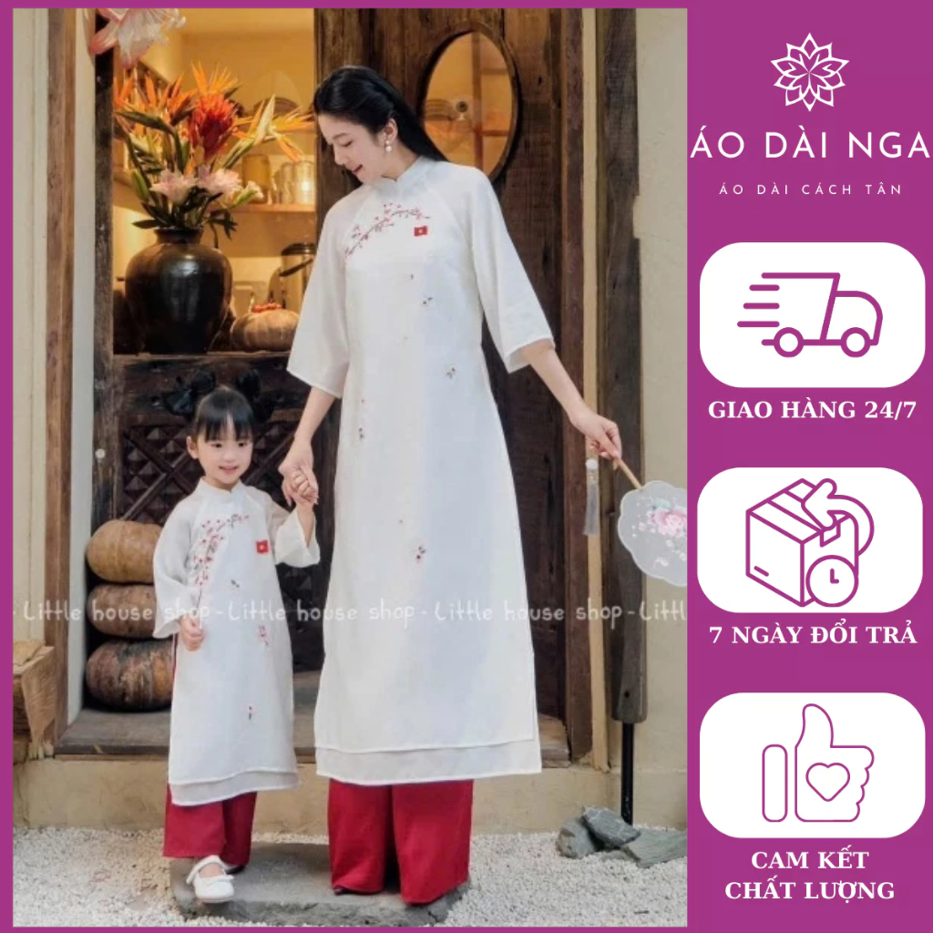 Set áo dài mẹ và bé Việt Nam chất liệu vải tơ mềm thêu cao cấp - áo dài Nga - NG25.123