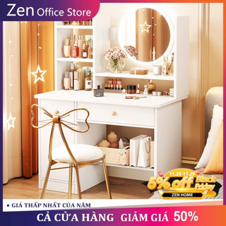  ZEN Bàn trang điểm phong cách hiện đại có đèn lED có 2 ngăn kéo tủ để đồ trang điểm decor làm việc 