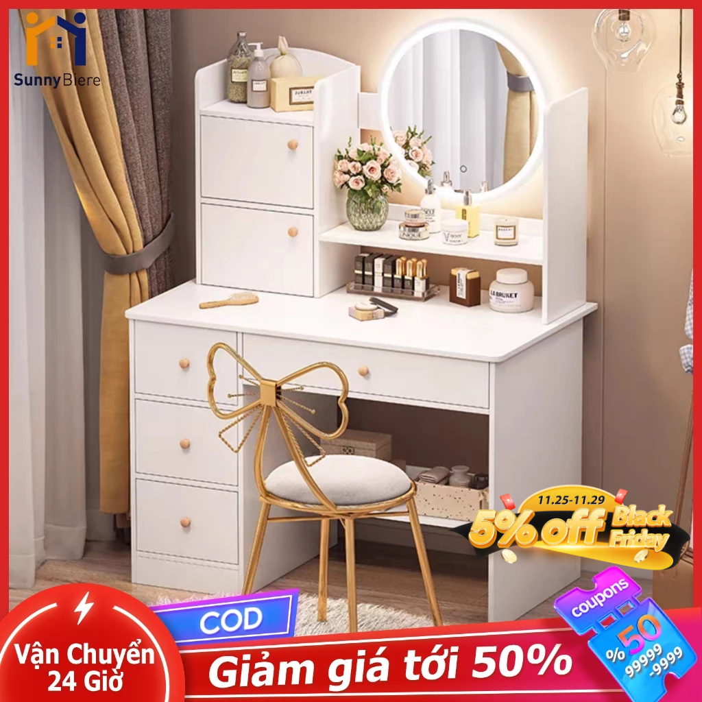 Bàn trang điểm đa năng Kèm gương tròn Tủ lưu trữ Tiết kiệm diện tích Cho phòng ngủ 𝙎𝙐𝙉𝙉𝙔 𝘽𝙄𝙀𝙍𝙀 | BigBuy360 - bigbuy360.vn