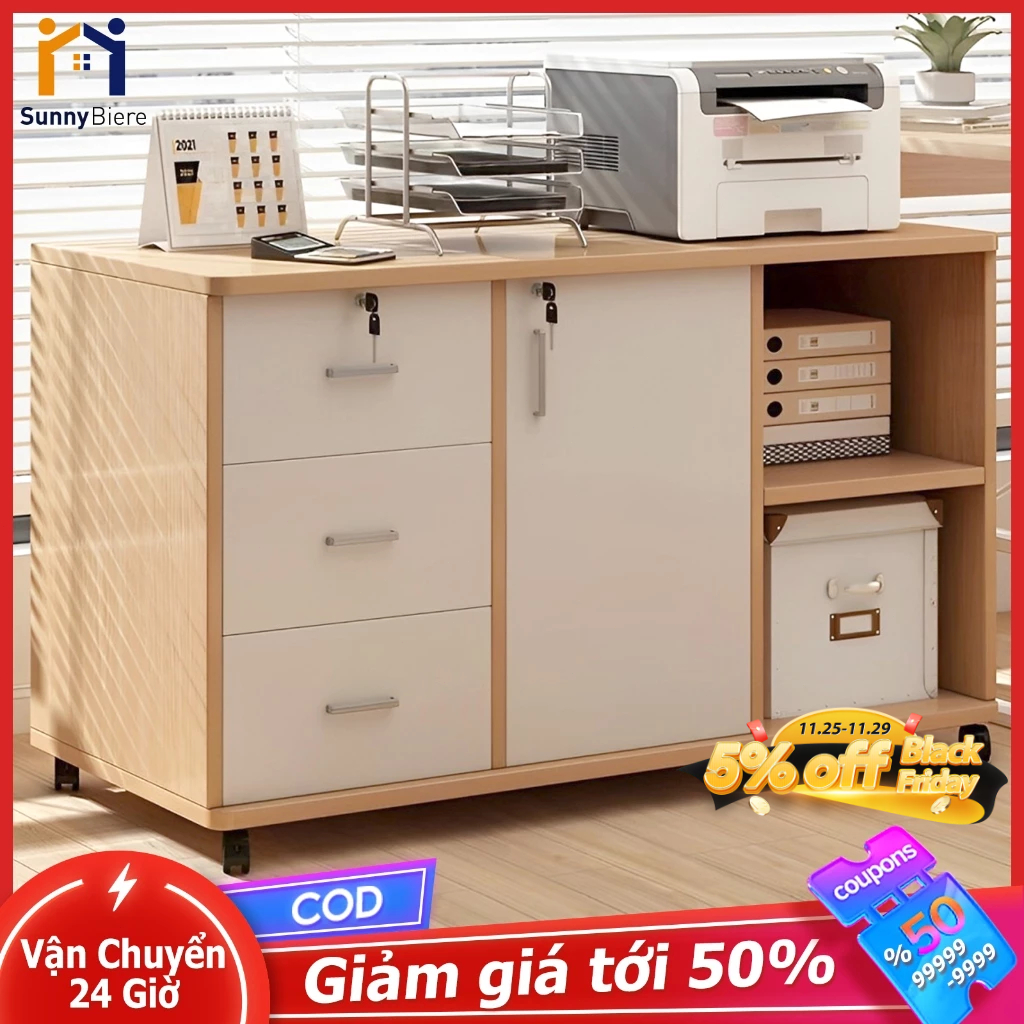SUNNY Tủ hồ sơ văn phòng Tủ Hộc ngăn kéo gỗ có bánh xe di ( 3 ngăn - 1 ngăn khóa )