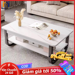  Bàn trà sofa SUNNY phòng khách mặt bàn họa tiết vân đá cẩm thạch 2 tầng khung thép chân sơn nhũ vàng mã 