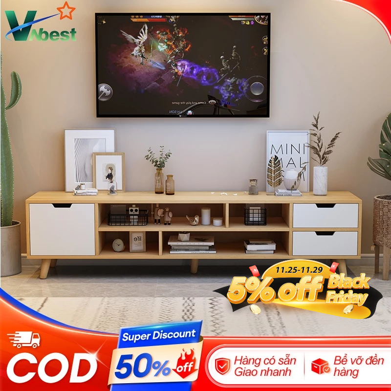 VNbest Tủ Tivi Kệ TV gỗ hiện đại Bắc Âu tối giản ngăn kéo phòng khách sang trọng đa năng để sàn | BigBuy360 - bigbuy360.vn