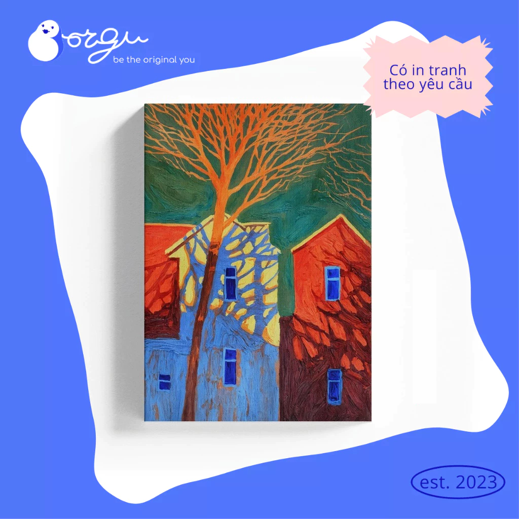 Tranh Ngôi Nhà Xanh Lam Và Ánh Sáng Lung Linh BORGU - Tranh in canvas ngôi nhà xanh lam ánh sáng lun