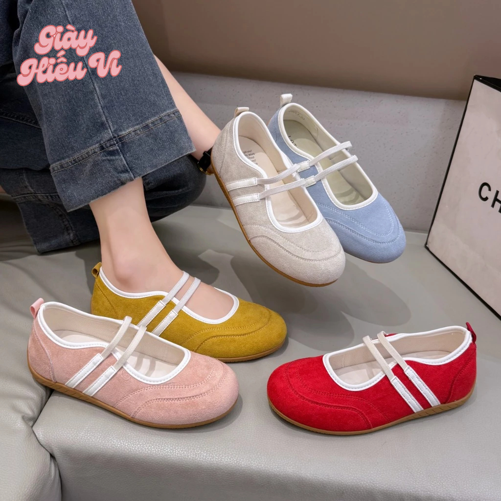 Giày nữ thể thao đế dẻo bệt siêu êm da lộn quai chun phong cách Hàn
