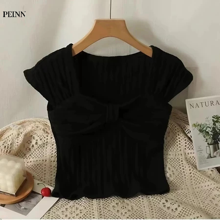   Peinn  Áo thun Peinn HT53 tay ngắn cổ vuông dáng ôm thời trang hè gợi cảm cho nữ 
