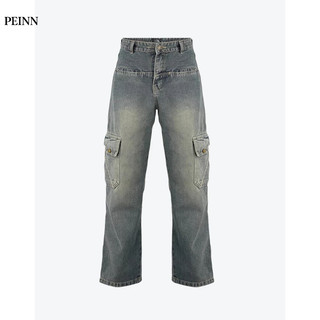   Peinn  Quần jean nam HKR - B127 dáng suông dài túi hộp cargo pants phong cách retro 