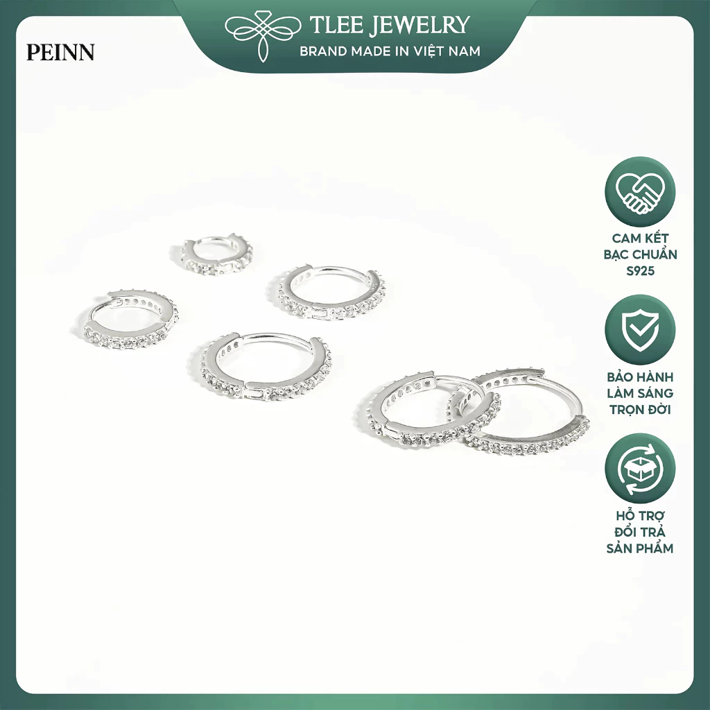[Peinn] Khuyên tai bạc TLEE tròn đính đá nhiều size TLEE JEWELRY B0223