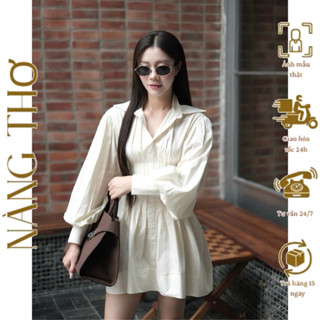 Đầm sơ mi xếp li dài tay bồng cổ đức [ẢNH THẬT CUỐI] hàng đẹp loại 1