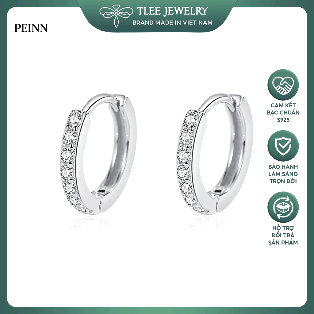 [Peinn] Khuyên tai bạc nữ TLEE tròn nạm đá sang trọng TLEE JEWELRY B0124