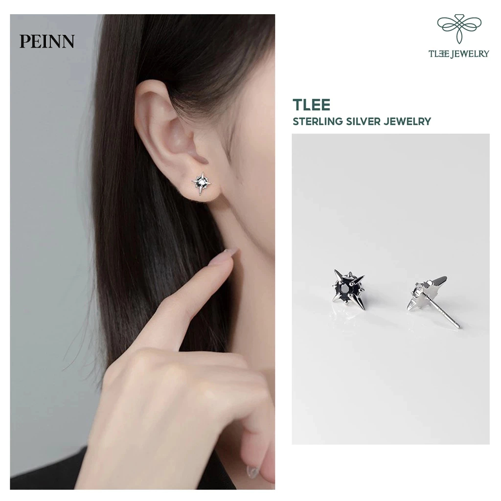 [Peinn] Khuyên tai bạc mẫu galvin đá đen cá tính  B0264