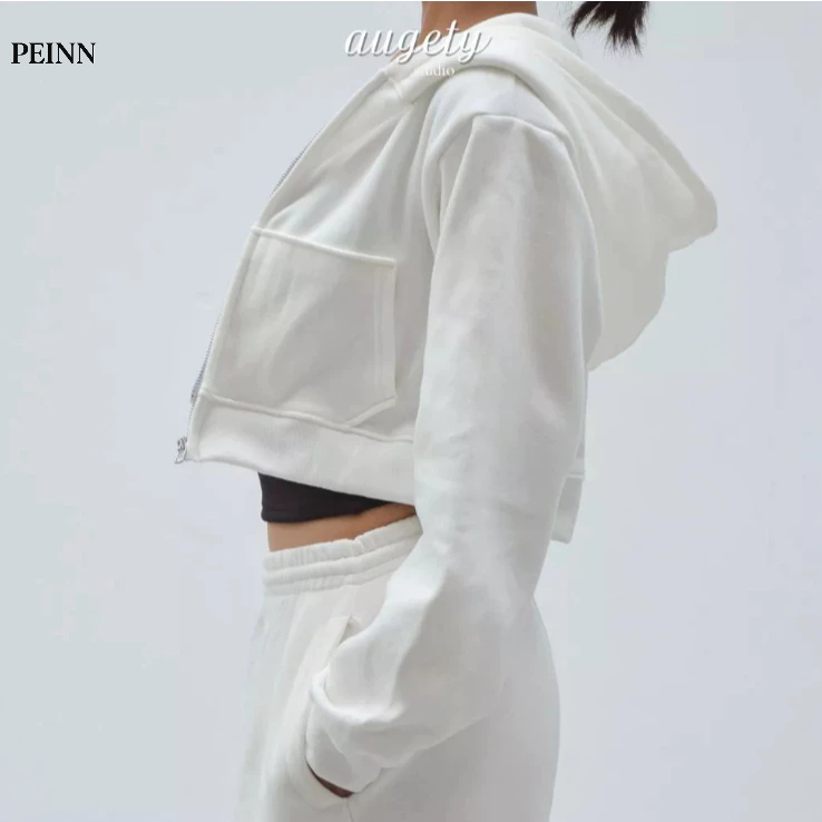 [Peinn] Áo Khoác Croptop Hoodie Zip Nỉ Bông Cotton Augety Studio
