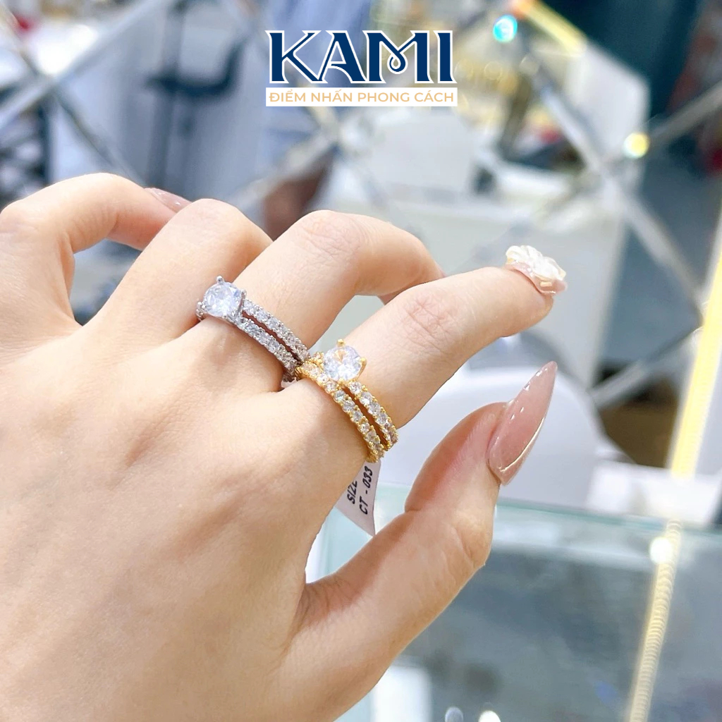 Nhẫn nữ set 2 chiếc full xoàn đá cz nhân tạo siêu sáng KAMI trang sức sỉ N1F+1E