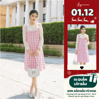  Đầm Bầu Thiết Kế LYMMOM Dáng Váy Suông Dài Tay Chất Dạ Tweed Cao Cấp Đi Tiệc Đi Chơi Mùa Đông VB141 