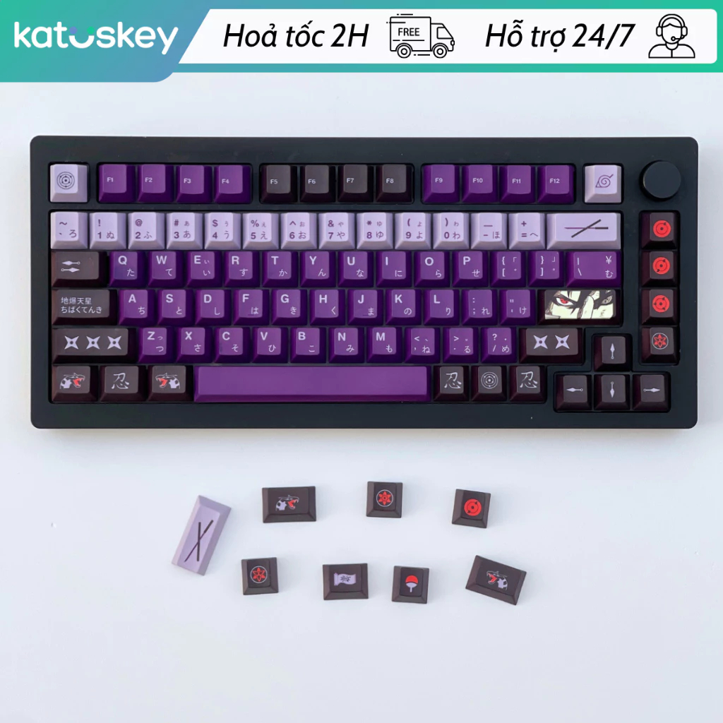 Keycap Manga Ninja Giá Rẻ Cực Đẹp, PBT Dyesub Dày 134 Nút, Cherry Profile, Cho Bàn Phím Cơ Gaming