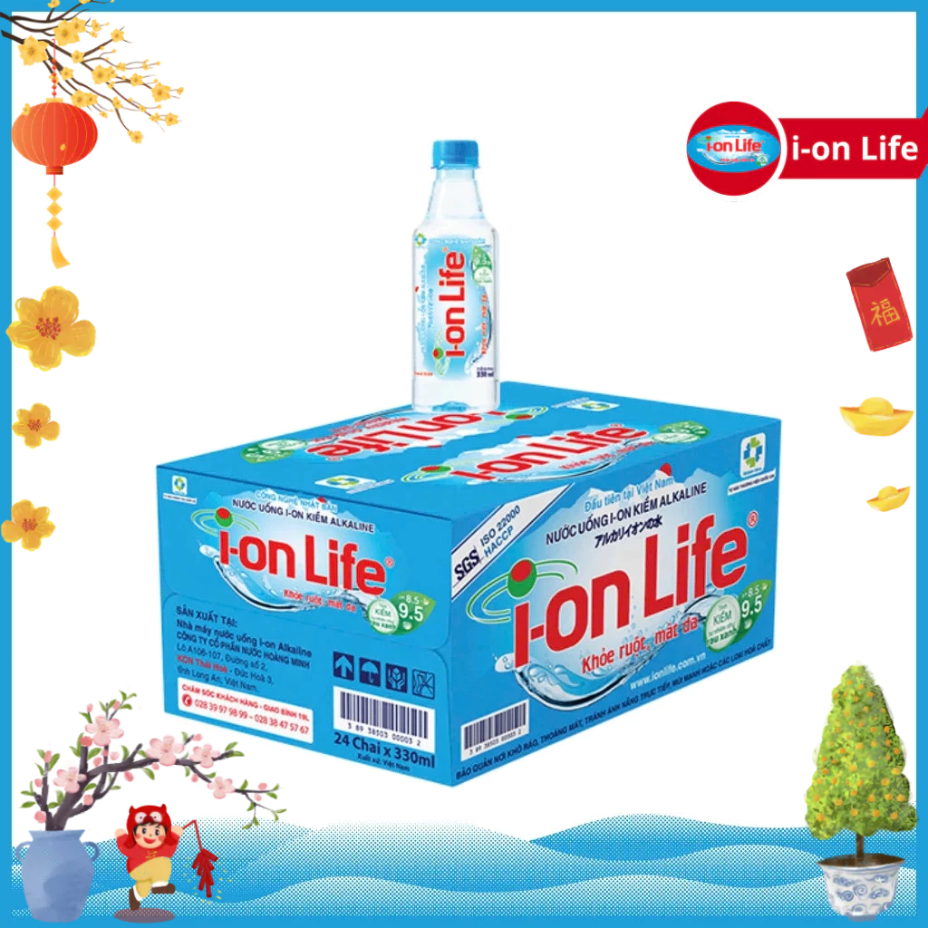 Thùng 24 Chai Nước Uống ION Kiềm Đóng Chai IOn Life 330ml - Khỏe ruột Mát gan Hỗ trợ tiêu hoá, Trung