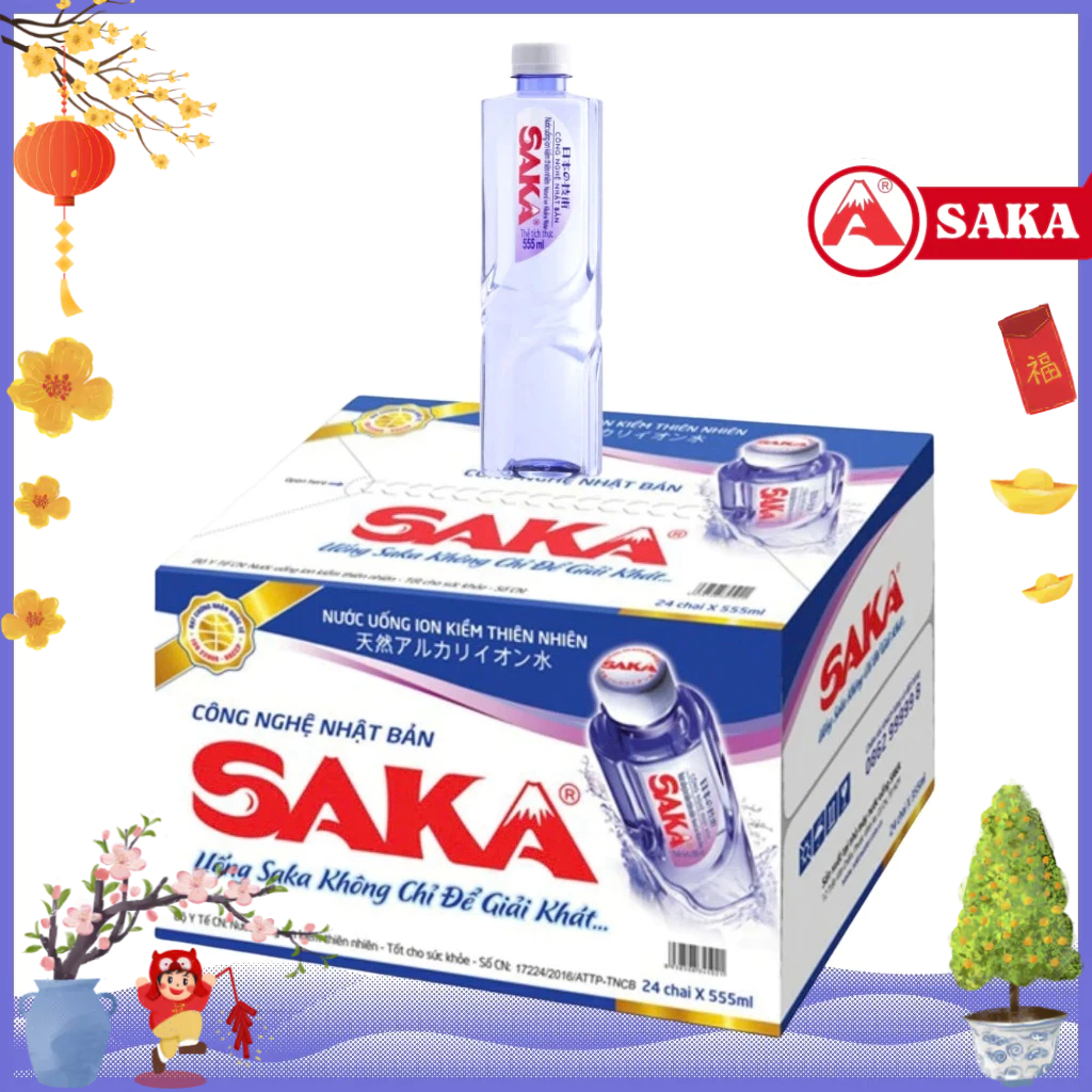  Thùng 24 Chai Nước Uống Ion Kiềm Đóng Chai Saka 555ml - Nước uống Detox với Công Nghệ Điện Phân Ion Kiềm Nhật Bản 