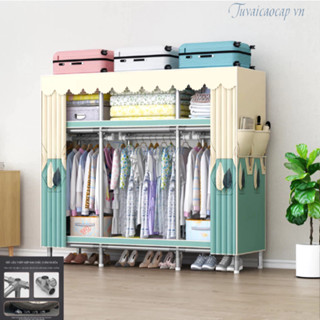  Tủ Quần Áo Tủ Vải Khung Thép TiTan 2 3 Buồng Khung Thép Tủ Treo gấp gọn đa năng tủ đựng quần áo 
