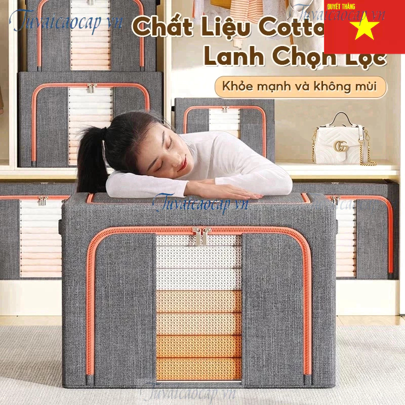Hộp Đựng Quần Áo Hộp Vải Khung Thép Đựng Chăn Màn Khung Thép Lắp Ghép Đa Năng Tiện Lợi giỏ quần áo