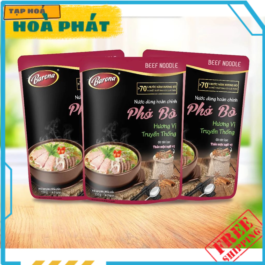 Set 3 Gói gia vị nấu Nước dùng hoàn chỉnh Barona - Phở Bò 150g/gói