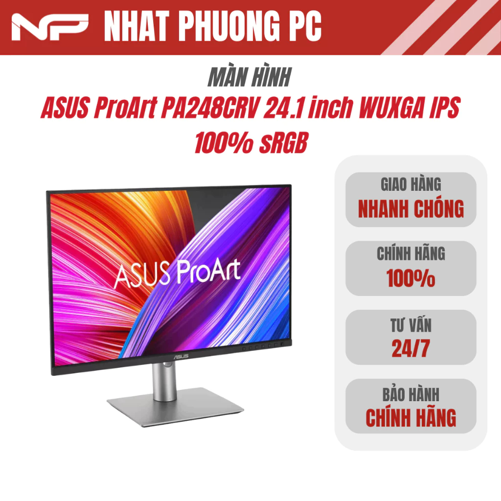 Màn Hình Đồ Họa ASUS ProArt PA248CRV 24.1 inch WUXGA IPS 100% sRGB Calman ΔE<2 USB-C 96W HDR10