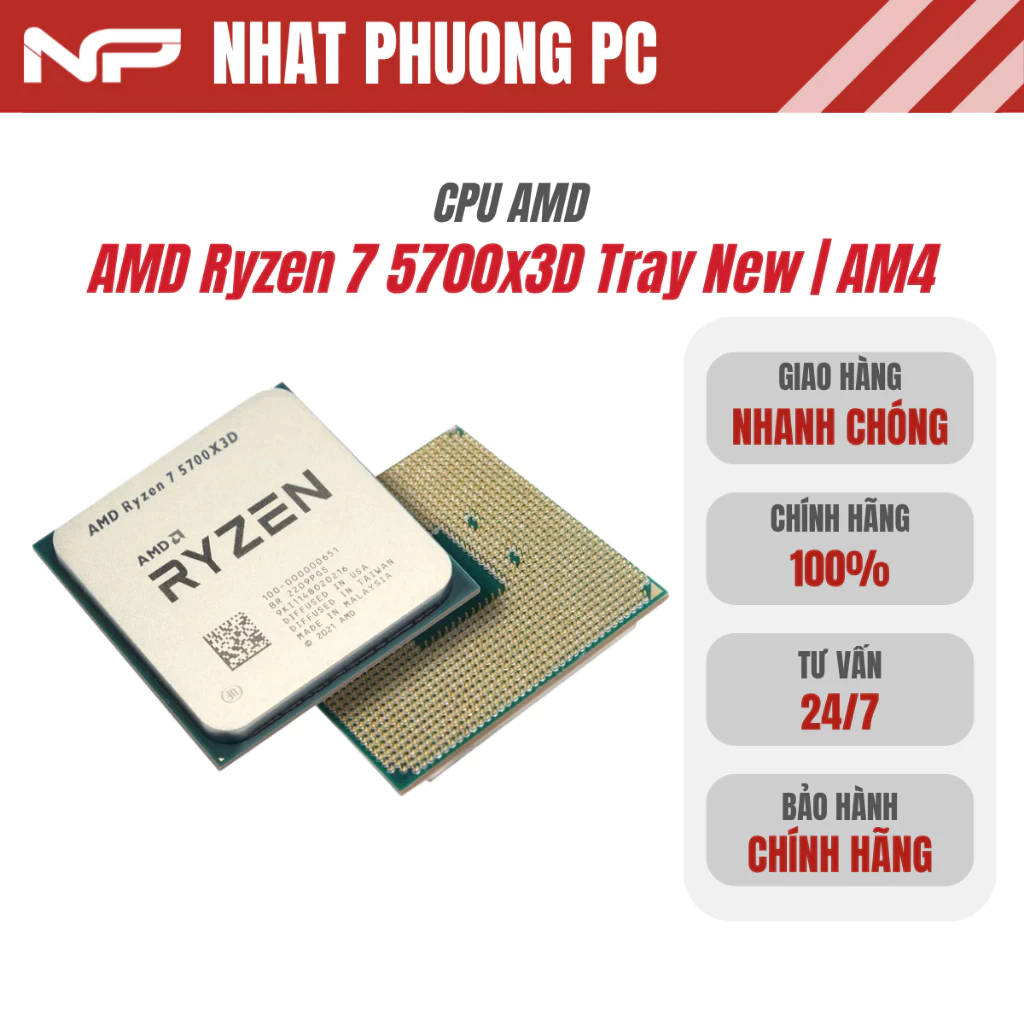 CPU AMD Ryzen 7 5700x3D Tray New | AM4, 8 Nhân/16 Luồng, Bảo hành 36 Tháng