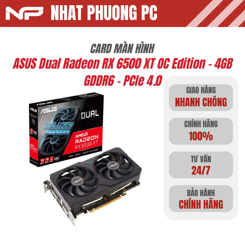 Card Màn Hình VGA ASUS Dual Radeon RX 6500 XT OC Edition – 4GB GDDR6 – PCIe 4.0