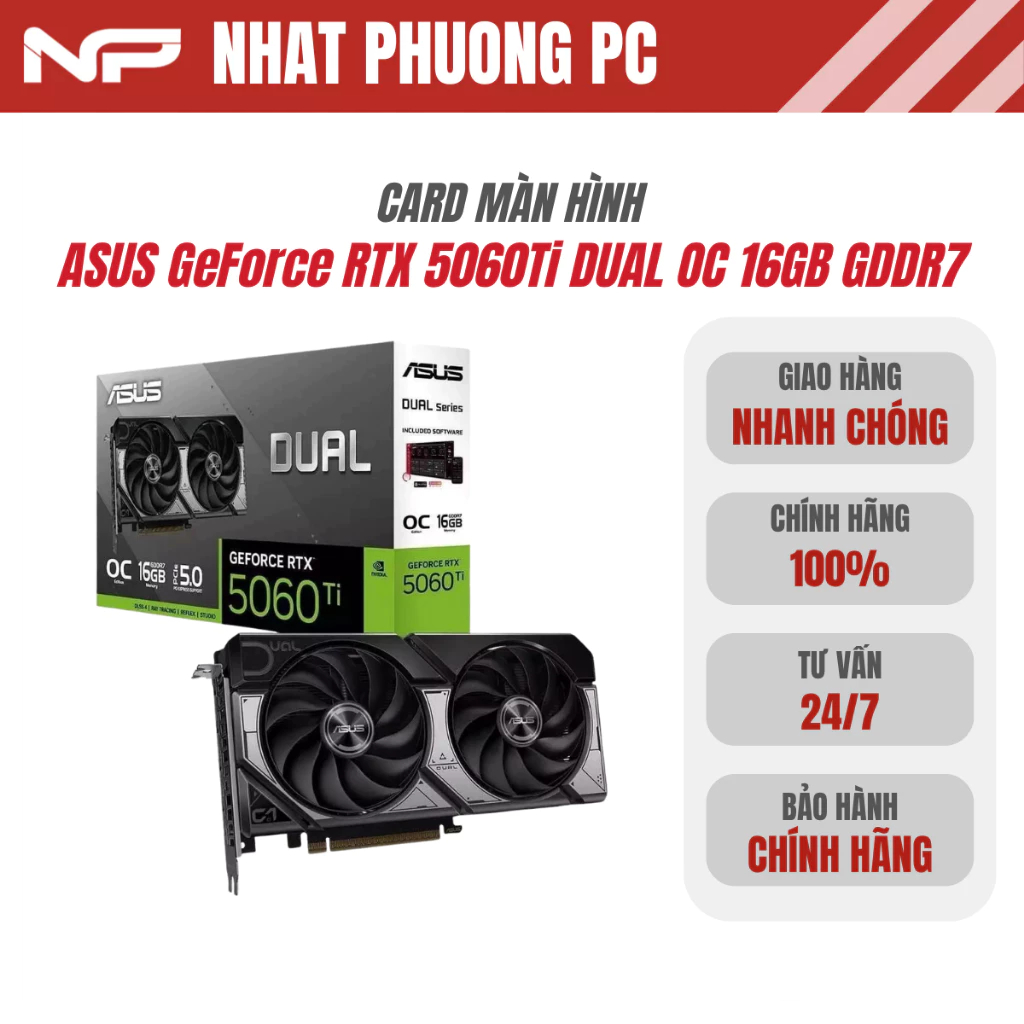 Card màn hình ASUS GeForce RTX 5060Ti DUAL OC 16GB GDDR7