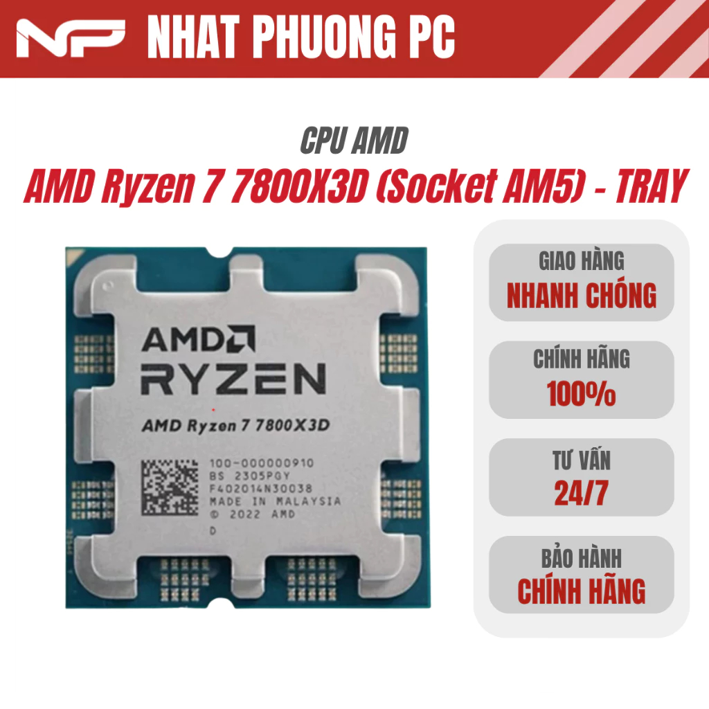 CPU AMD Ryzen 7 7800X3D 104MB 4.2GHz Up to 5.0GHz, 8 Nhân 16 Luồng (Socket AM5) - TRAY NEW