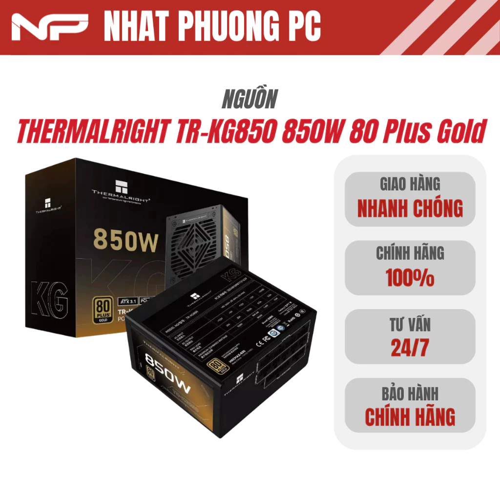 Nguồn máy tính THERMALRIGHT TR-KG850 850W 80 Plus Gold Đen/Trắng