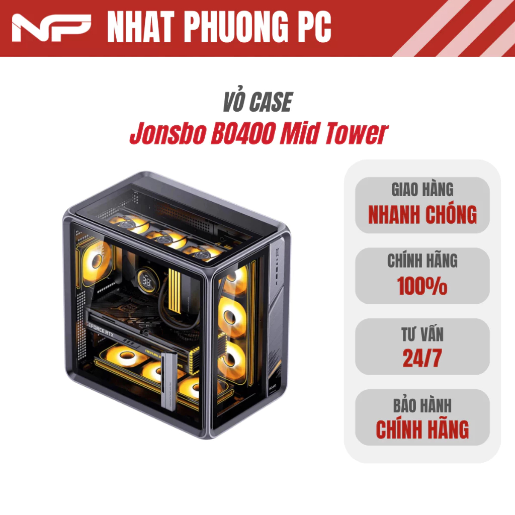 Vỏ Case Jonsbo BO400 Mid Tower Vỏ PC Gaming Ba Mặt Kính Hỗ Trợ ATX Độc Đáo Chính Hãng