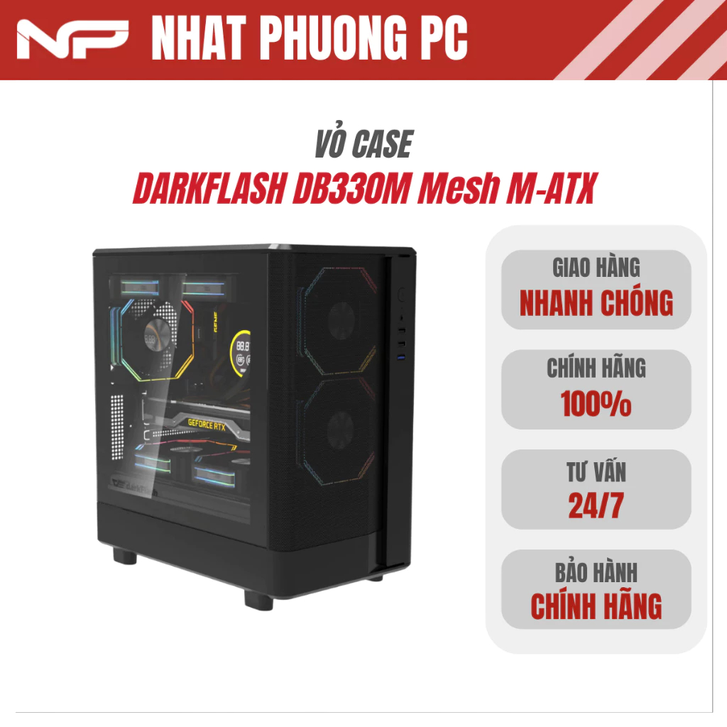 Vó case DARKFLASH DB330M Mesh M-ATX, Kính cường lực, SPCC 0,5mm, Main M-ATX & ITX - Hàng chính hãng