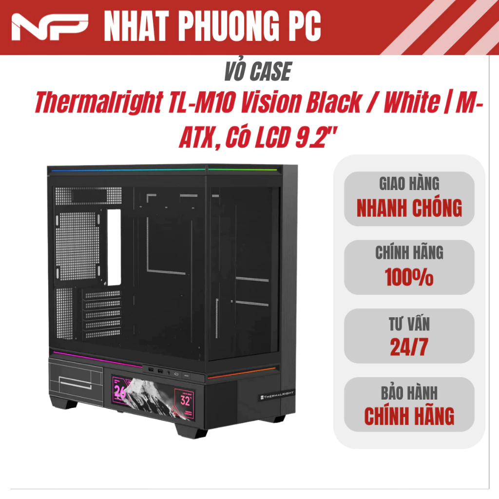 Vỏ Case Thermalright TL-M10 Vision Black / White | M-ATX, Có LCD 9.2" Mới BH 12T
