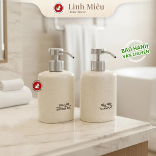 [Vòi inox] Bình sứ oval nước rửa tay, dầu gội, sữa tắm đồ dùng nhà tắm, vật tư khách sạn, nhà nghỉ, resort (300ml)