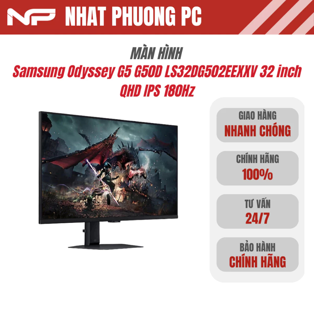 Màn Hình Samsung Odyssey G5 G50D LS27DG502EEXXV LS32DG502EEXXV 32 inch QHD IPS 180Hz - Chính Hãng