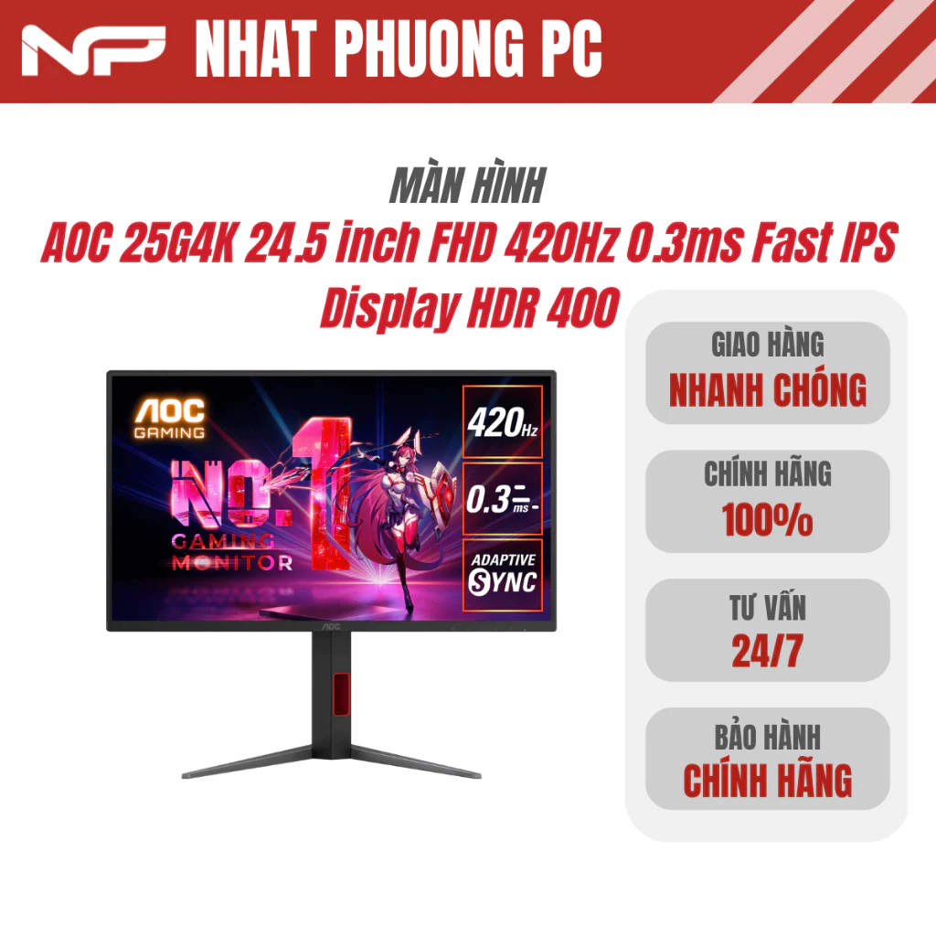 Màn hình Gaming AOC 25G4K 24.5 inch FHD 420Hz 0.3ms Fast IPS DisplayHDR 400