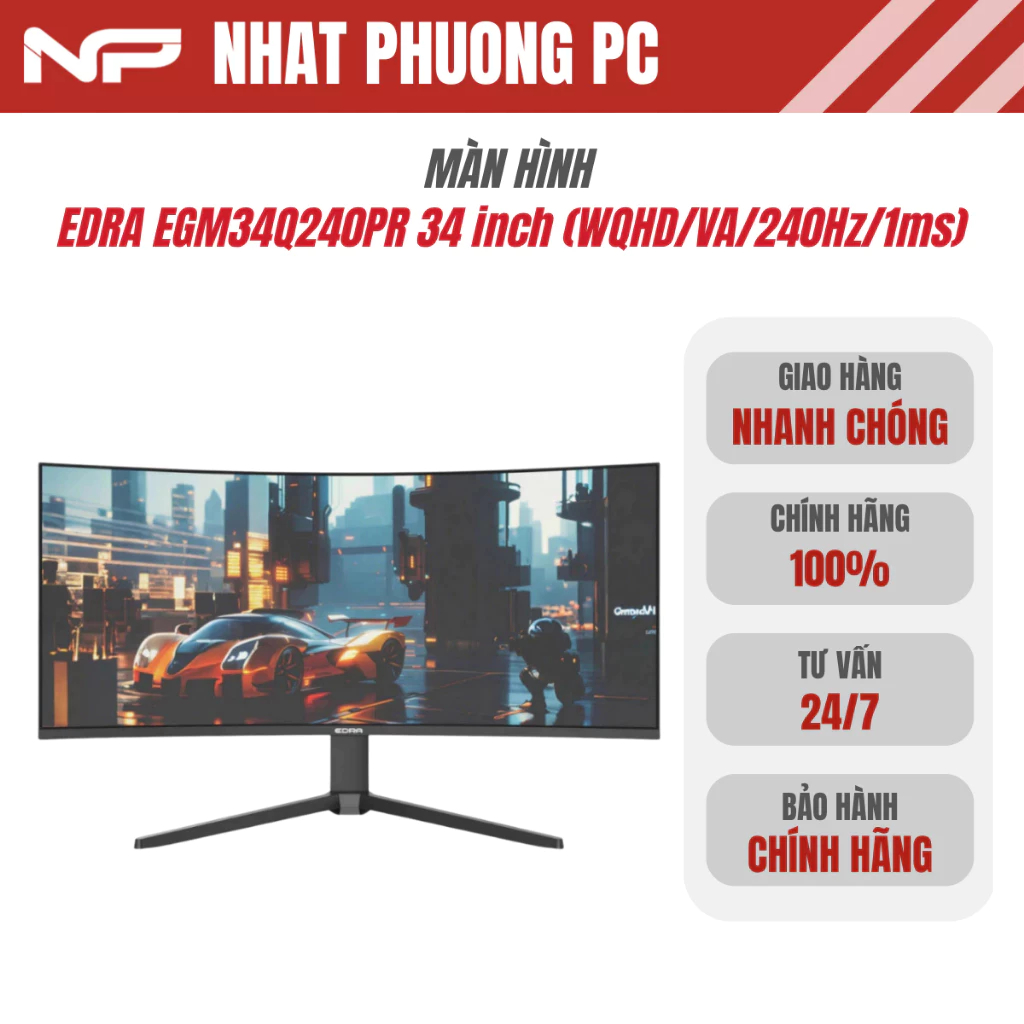 Màn hình Cong gaming EDRA EGM34Q240PR 34 inch (WQHD/VA/240Hz/1ms) - Hàng chính hãng